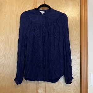 Lucky Brand Navy Crinkle Button Down Blouse